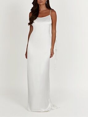 Meshki Elenora Rose Gown White Satin Slip Maxi Dress NWT Size Small